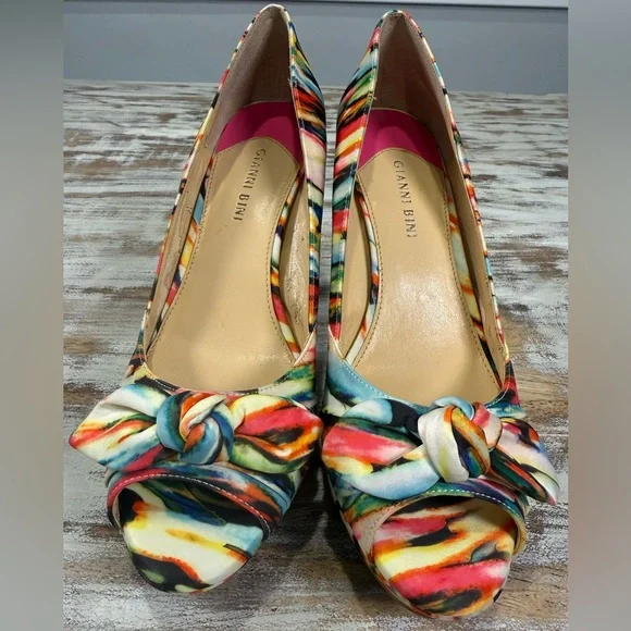 Gianni Bini Platform Peeptoe Pumps Heels 9.5 Vibrant Multicolor - Picture 6 of 13